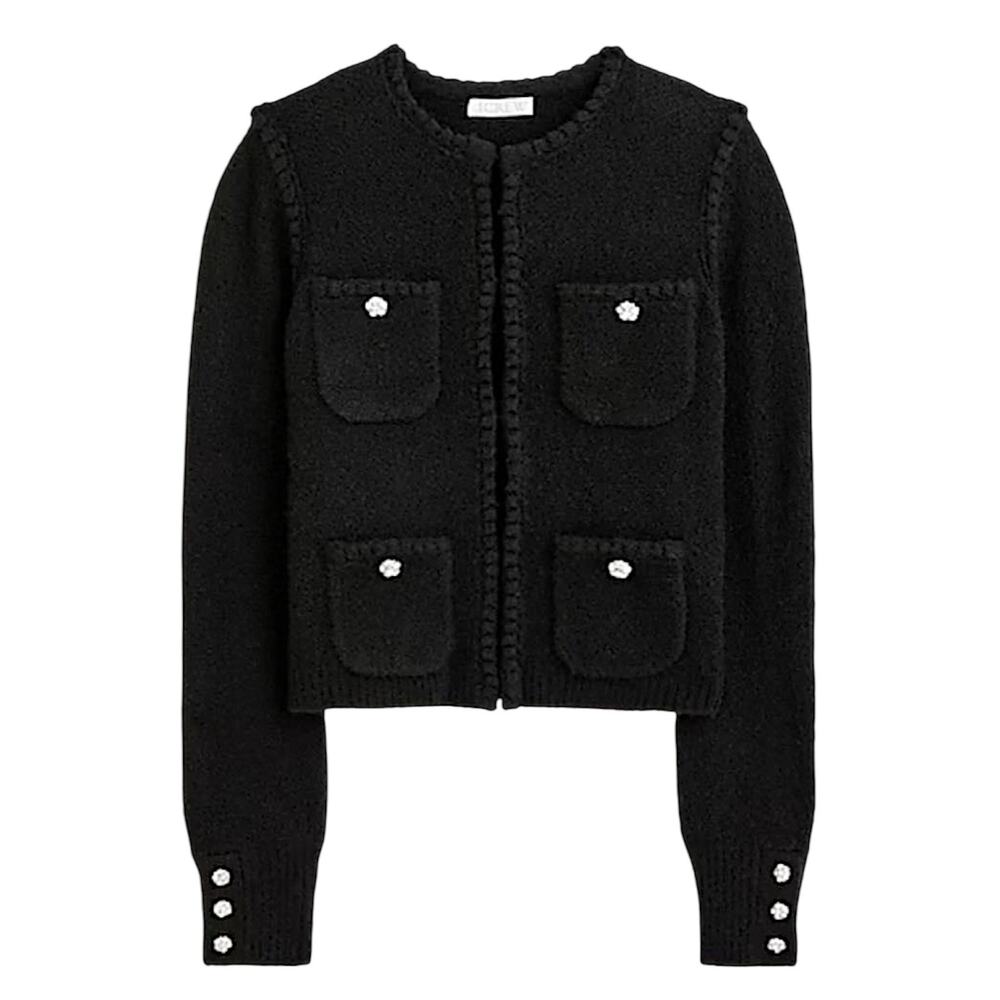 J. Crew Odette Sweater Lady Jacket with Jewel Buttons Black Size M